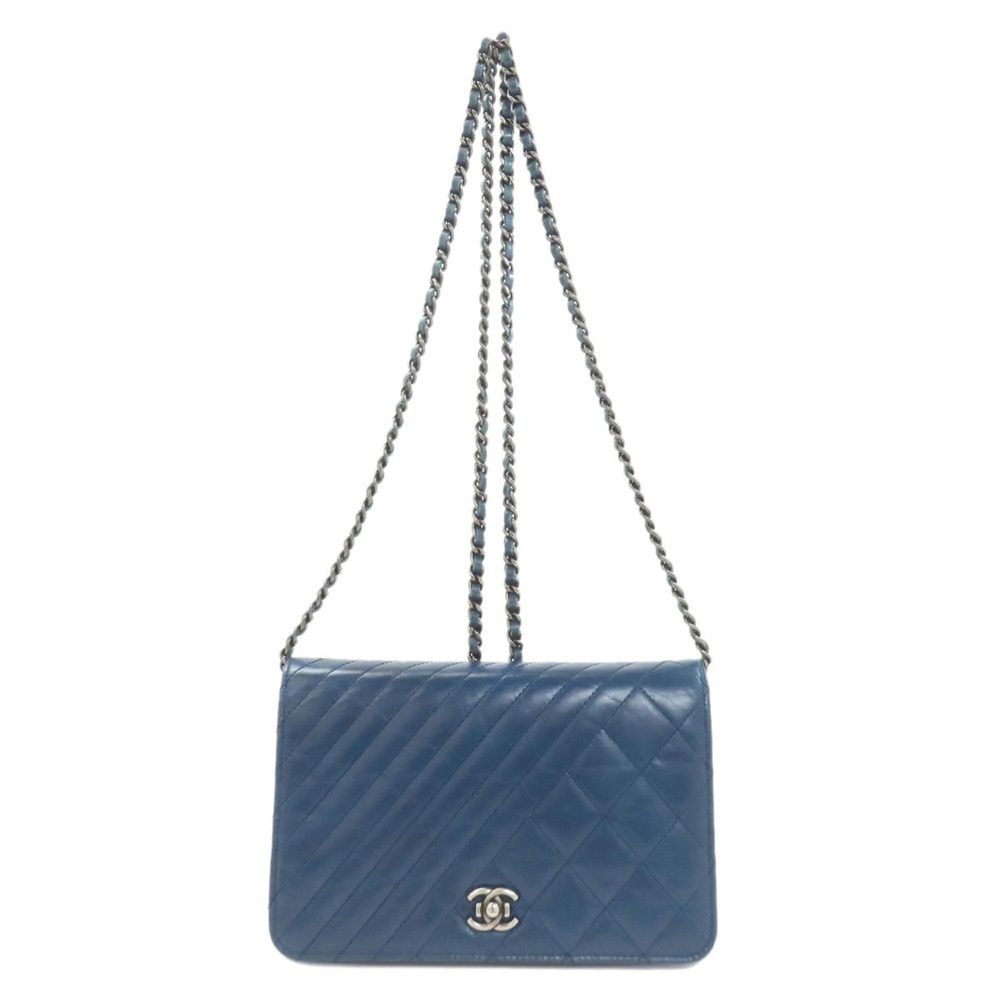 CHANEL Blue Lambskin Leather Logo Wallet
